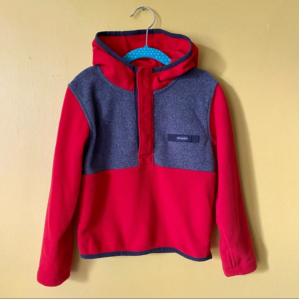Columbia fleece hoodie red and grey boys XXS 4-5 warm pullover jacket